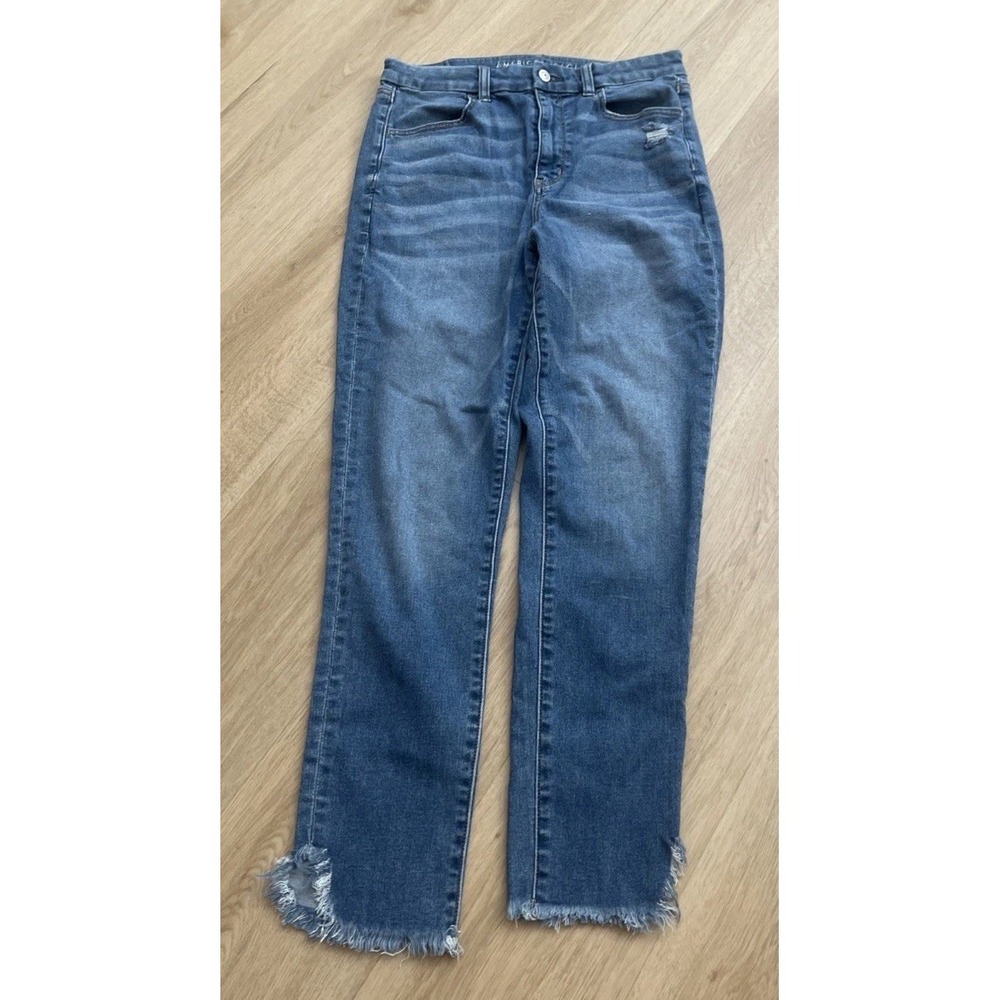 American Eagle Denim Jeans Curvy High Rise Blue Women's 10 Long Jeggings Crop